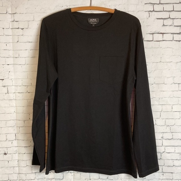 A.P.C. LONG SLEEVE JOE POCKET TEE Black Medium NWOT Elevated Basic Luxe Capsule - Picture 1 of 9